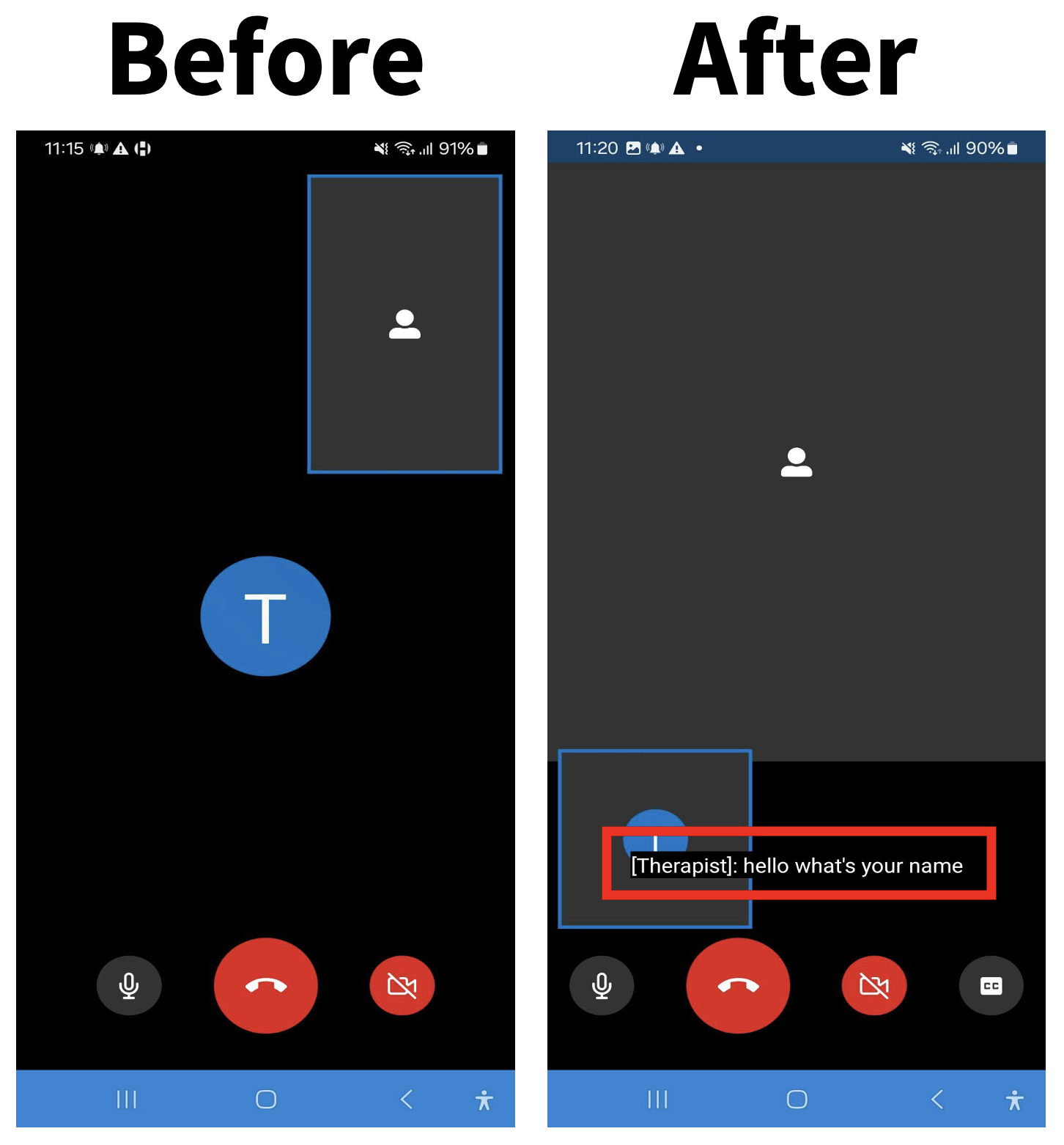 OpenTeleRehab upgrade - Illustration 1 on automatic captions Illustration of the inclusion of automatic captions to improve accessibility of the OpenTeleRehab platform