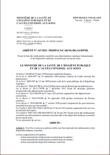Togo: Liste Nationale des Médicaments Essentiels sous DCI pour les Adultes 2021 (French)