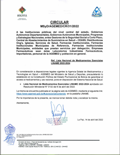 Bolivia: Lista Nacional de Medicamentos Esenciales 2022 (Spanish)