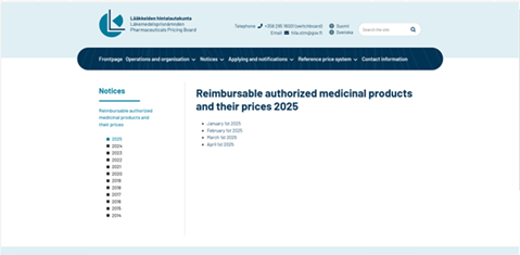 Finland: Reimbursable authorized medicinal products 2025 (Finnish)