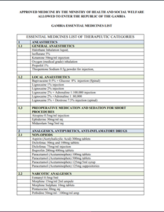 Gambia: Essential Medicines List 2019 (English)
