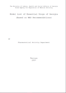 Georgia: Model List of Essential Drugs 2007 (English)
