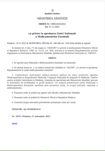 Republic of Moldova: Lista Națională de Medicamente Esențiale 2021 (Romanian)