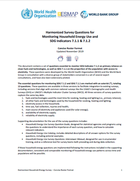 Concise roster format as Word Document: Harmonized Survey Questions for monitoring Household Energy Use and SDG Indicators 7.1.1 & 7.1.2