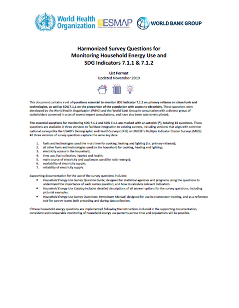List format as Word Document: Harmonized Survey Questions for Monitoring Household Energy Use and SDG Indicators 7.1.1 & 7.1.2