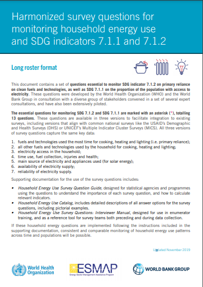 Long roster format: Harmonized survey questions for monitoring household energy use and SDG indicators 7.1.1 and 7.1.2