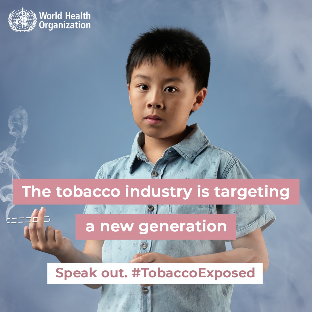 Social media tile: "The tobacco industry is targeting a new generation." Speak out #TobaccoExposed