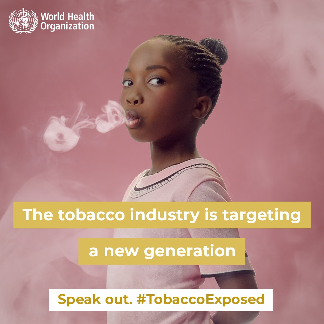 Social media tile: "The tobacco industry is targeting a new generation."  Speak out #TobaccoExposed