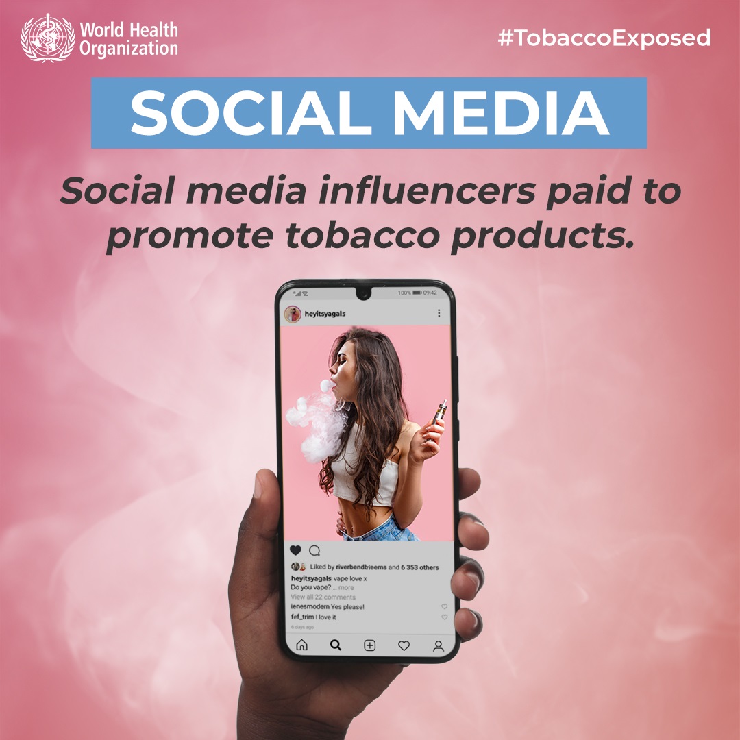Social media tile: "Social medial. Social media influences paid to promote tobacco products"  Speak out #TobaccoExposed