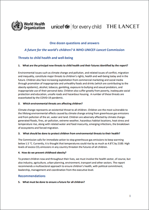 One dozen questions and answers: threats to child health and well-being