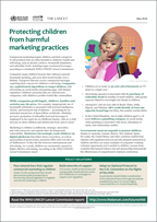 Image of the WHO-UNICEF-Lancet Commission policy brief "Protecting children from harmful marketing practices".