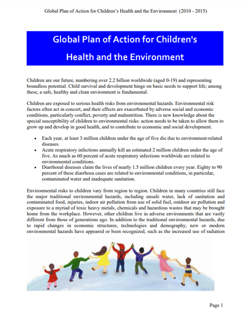 Global Plan of Action for Children’s Health and the Environment (2010-2015)
