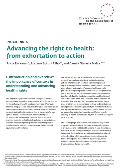 Advancing the right to health: from exhortation to action - The WHO Council on the Economics of Health for all - Council Insight no. 5