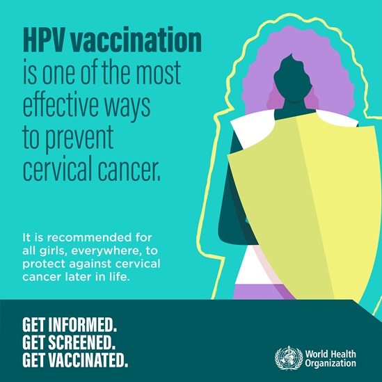 Square graphic that says "HPV is one of the most effective ways to prevent cervical cancer."