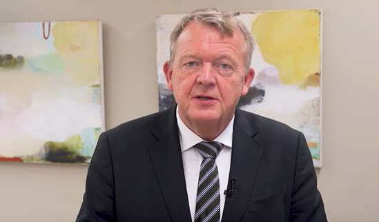 Video snapshot of Lars Løkke Rasmussen speaking into the camera.