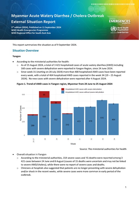 3rd edition (2024), Myanmar Acute Watery Diarrhea/ Cholera Outbreak External Situation Report