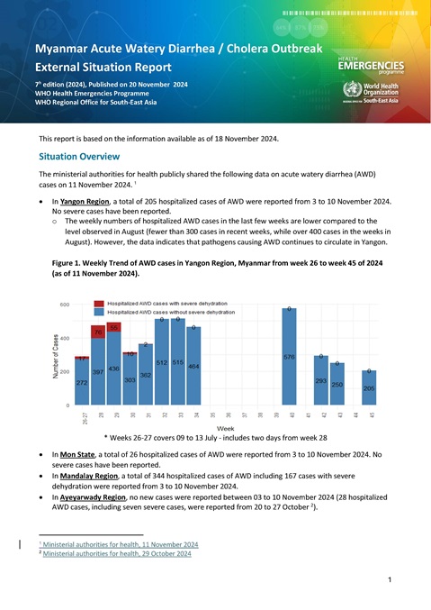 7th edition (2024), Myanmar Acute Watery Diarrhea/ Cholera Outbreak External Situation Report