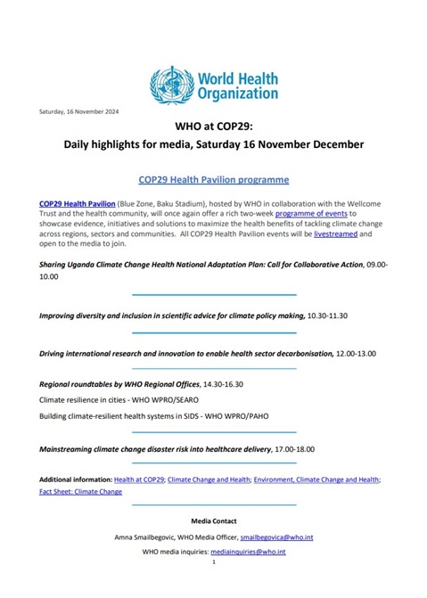 16 November - COP29 Health Highlights