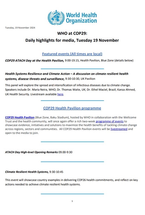 19 November - COP29 Health Highlights