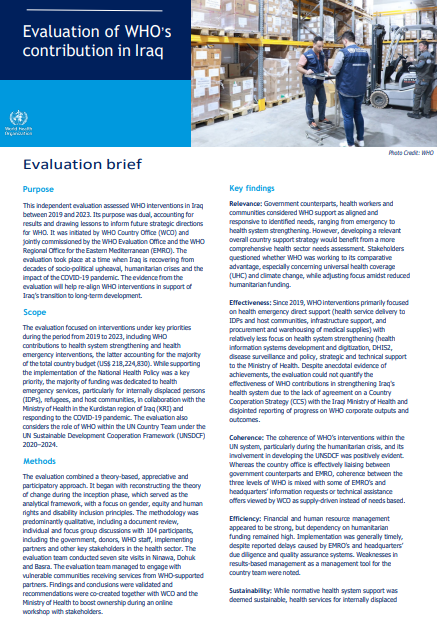 Evaluation of WHO contribution in Iraq: Evaluation brief