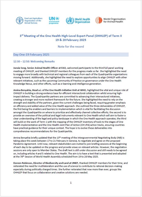 3rd Meeting of the One Health High-Level Expert Panel (OHHLEP) of Term II