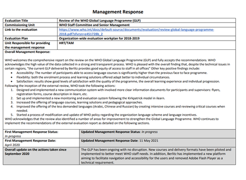 Review of online language training (2018): Management response