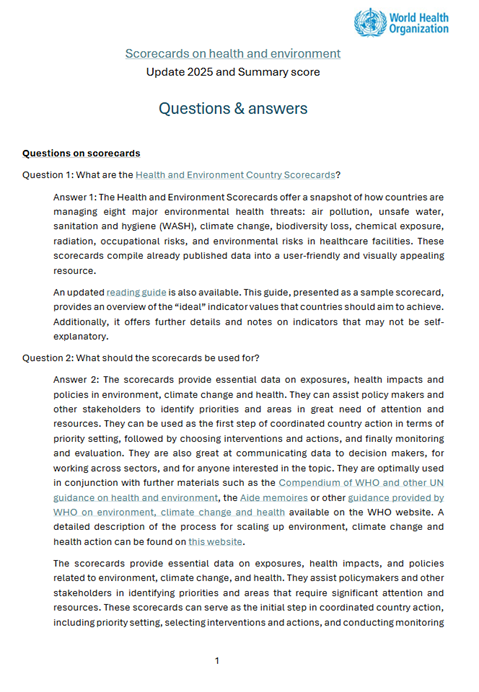 Health and Environment Country Scorecards: questions and answers