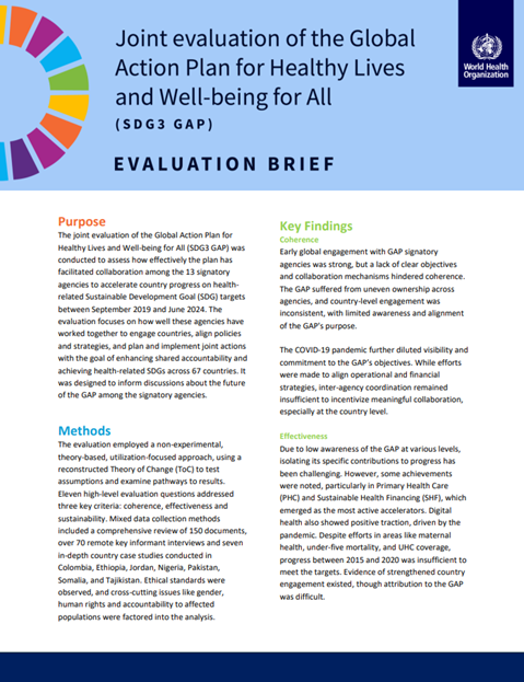 Joint Evaluation of the Global Action Plan for Healthy Lives and Well-being for all (SDG3-GAP): Evaluation brief