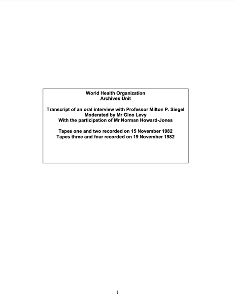 Milton P. Siegel: Interview transcript