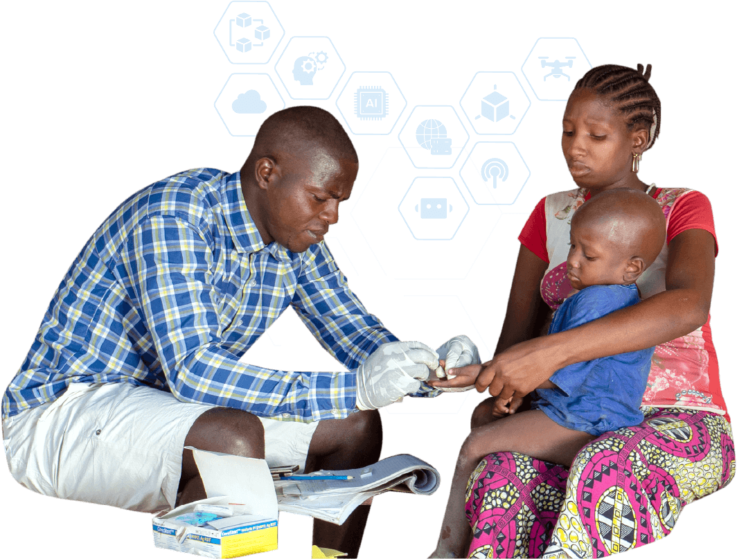 Health worker marks child's finger after vaccination