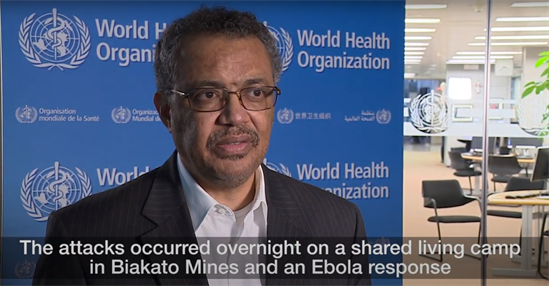 Video statement by Dr Tedros following attacks on Ebola responders in the DR Congo.