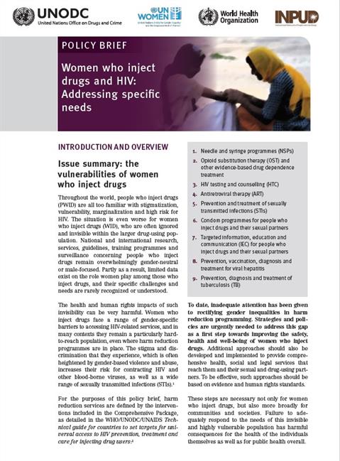 Women who inject drugs and HIV