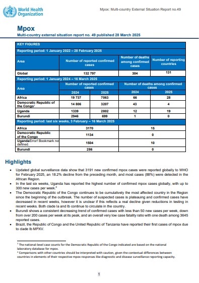 Multi-country outbreak of mpox, External situation report #49 - 28 March 2025