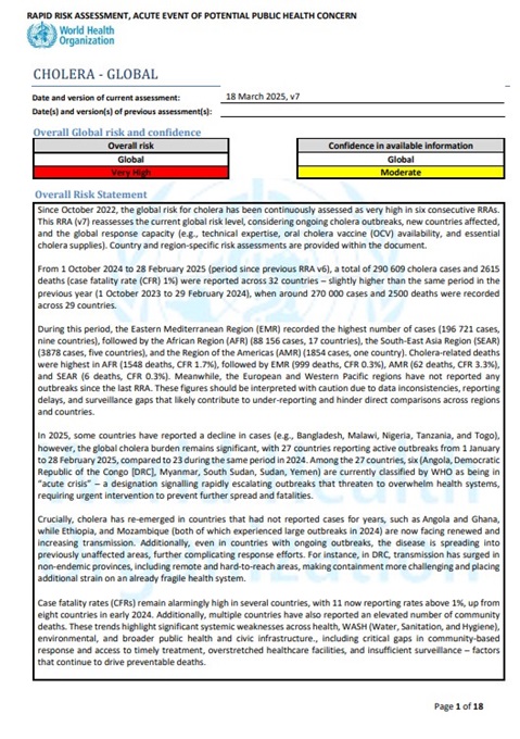 WHO Rapid Risk Assessment - Cholera, Global v.7