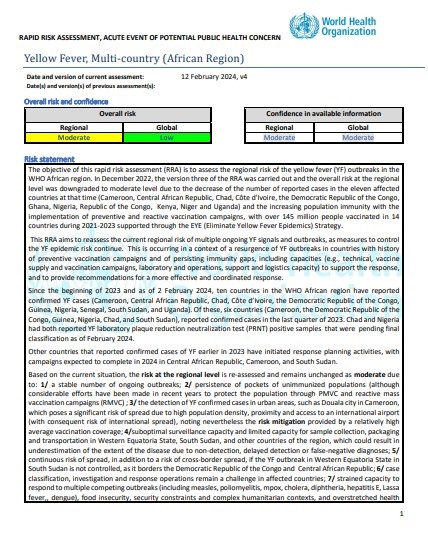 WHO Rapid Risk Assessment - Yellow fever, African Region v.4