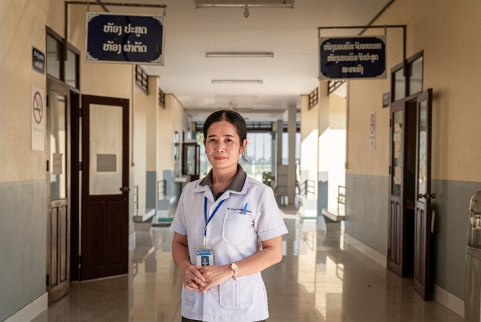An Infection and Prevention Control nurse in the corridors of a hospital