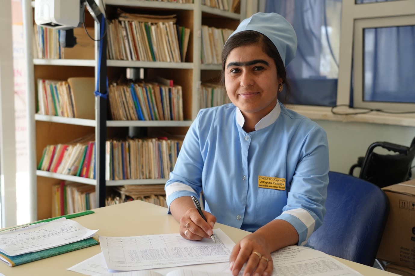 Family nurse in a PHC facility in Bokthar, Tajikistan.