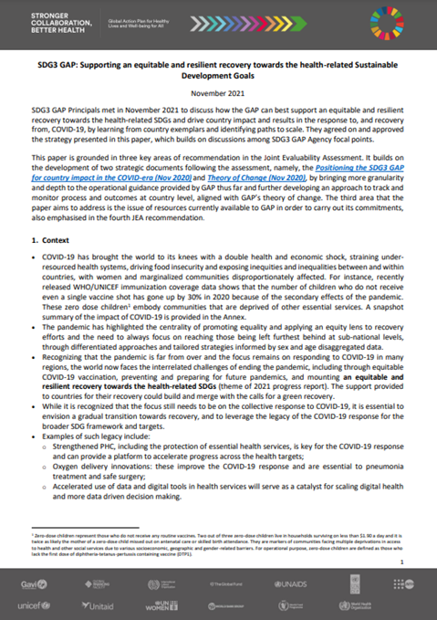 Supporting an equitable and resilient recovery towards the health-related Sustainable Development Goals