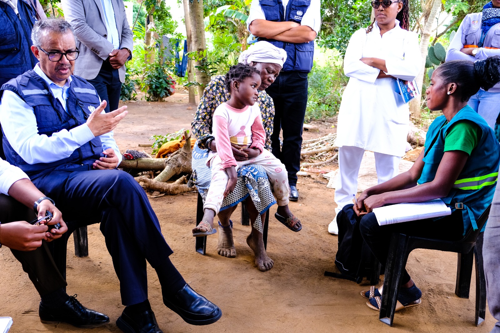 A visit by Director General, Dr. Tedros Adhanom Ghebreyesus, during community engagement in Boane District, Mozambique, July 2023