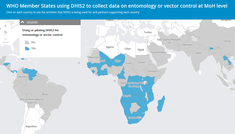 Carte des pays utilisant le DHIS2