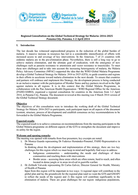 Consultation for the Regional Office for the Americas in Panama City, Panama, 1–2 April 2014