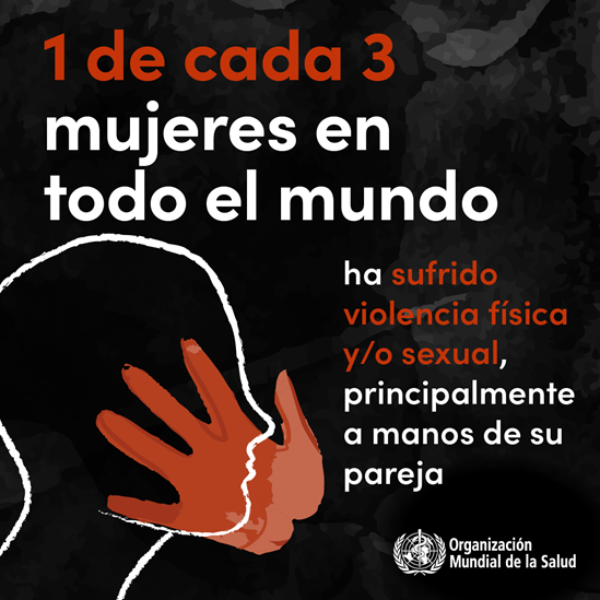 1 de cada 3 mujeres en todo el mundo ha sufrido violencia física y/o sexual, principalmente a manos de su pareja.