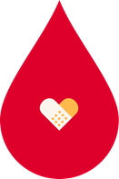 Illustration of a blood drop with a bandage in the shape of a heart in the middle.