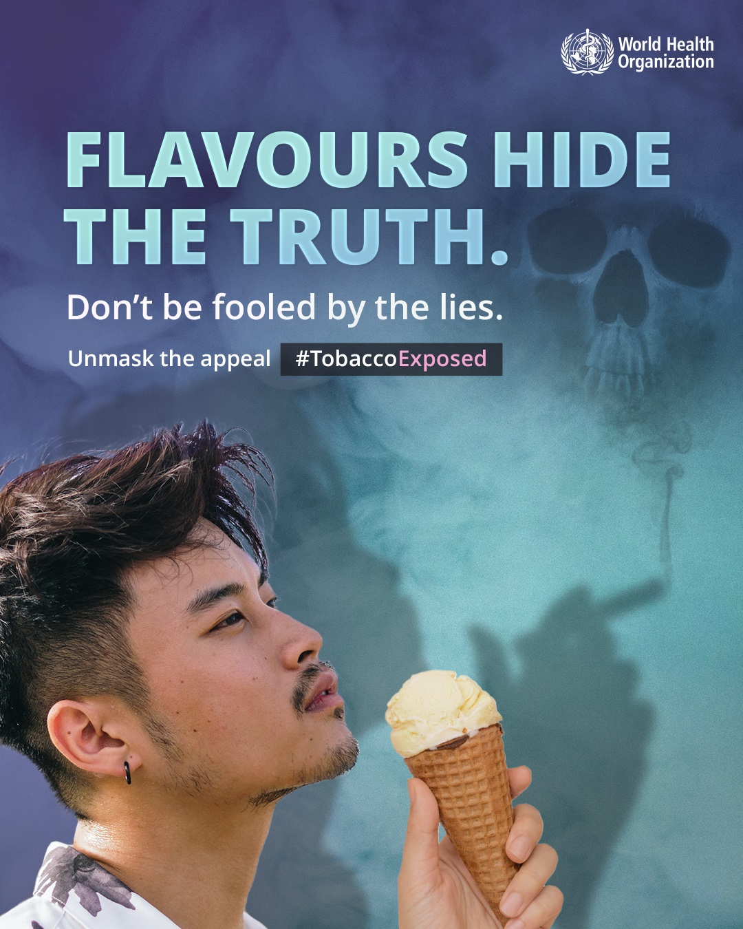 A man with an ice cream on his hand and in the shadow a cigarette