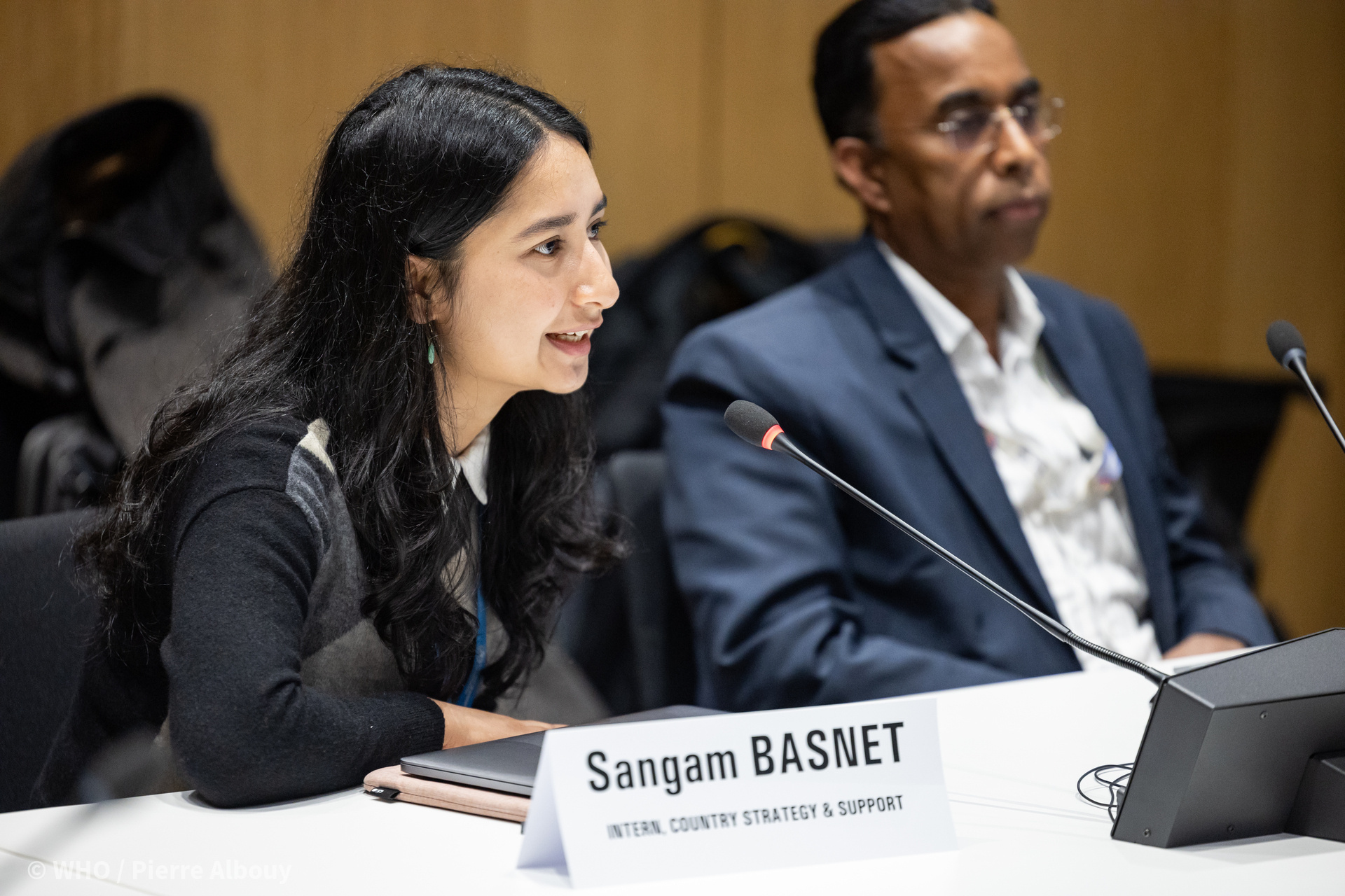 Sangam Basnet, WHO Intern, at the global induction of newly appointed WHO Representatives (WRs) at WHO headquarters in Geneva, Switzerland, on 29 January 2024.
