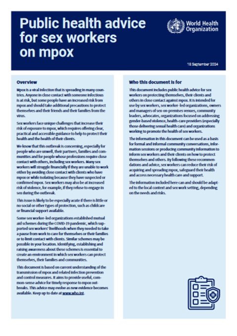 Public health advice for sex workers on mpox