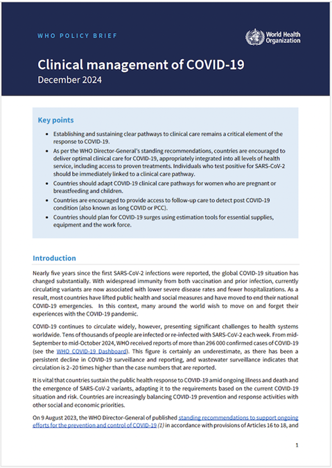 WHO policy brief: Clinical management of COVID-19