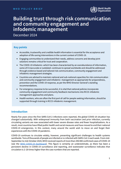 WHO policy brief: Building trust through risk communication and community engagement and infodemic management