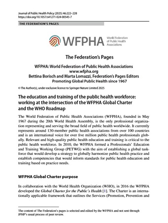 Journal of Public Health Policy WFPHA article