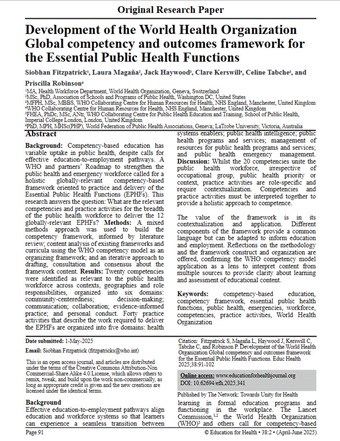 Cover: Development of the World Health Organization Global competency and outcomes framework for the Essential Public Health Functions